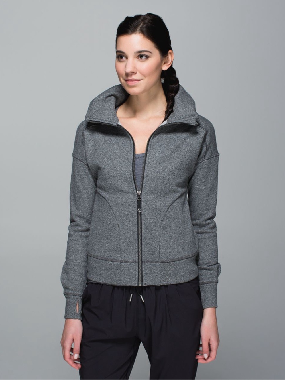 Lululemon Hug It Out Jacket Heathered Speckled Black Sz 6 Cozy Jacket Fleece